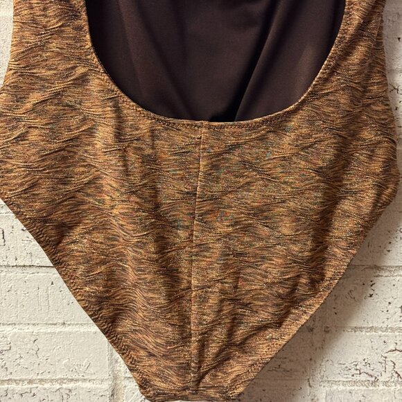 Anne Cole Halter One-Piece Swimsuit 16 | Bronze Metallic Ruched Retro Glam Suit - Picture 6 of 11